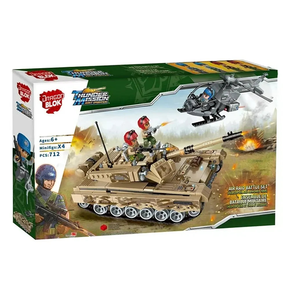 Dragon Blok Thunder Mission Air Raid and Heavy Armored Tank 712 piece Build