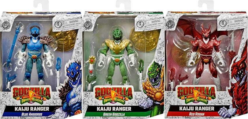 Mighty Morphin Power Rangers vs Godzilla - Set of 3 (Green Godzilla, Red Rodan and Blue Anguirus) 5.5 Inch Action Figure