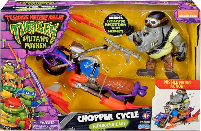 Teenage Mutant Ninja Turtles Mutant Mayhem 5 Inch Action Figure and Vehicle - Rocksteady and Chopper
