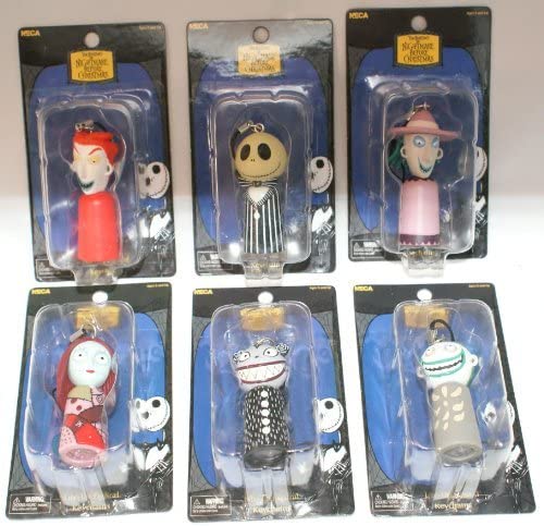 NECA NBX Nightmare Before Christmas 6 piece set of Light-up Keychains Jack Sally Lock Shock Barrel Scary Teddy - fimurineforall.com
