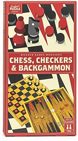 Wooden Chess, Checkers & Backgammon - Portable Three in One Combination Game Set - Checkers, Chess & Backgammon Set by Professor Puzzle. - fimurineforall.com